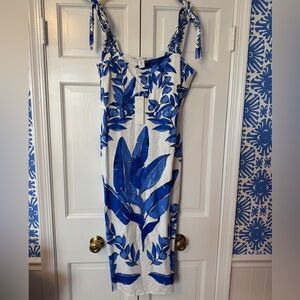 NWT Calypso St. Barth Blue and White Botanical Midi Dress
